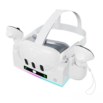 "Meta Quest 3S & Quest 3 Wall-Mounted Charging Dock with RGB Lights | Dual Controller & Headset Charger | Fast Type-C Charging | White ABS VR Stand | Includes Cable"