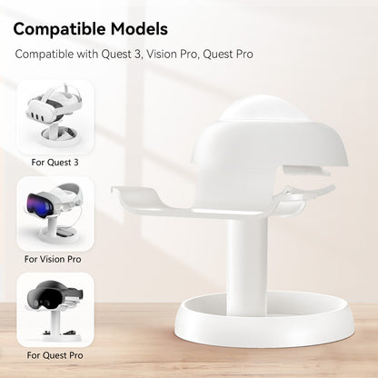 AMVR Universal VR Headset Stand for Apple Vision Pro, Meta Quest 3 & Pico 4 | 3-in-1 Display Dock & Storage Holder | VR Accessories Organiser with Controller Grips | Premium VR Display Stand