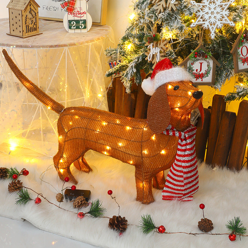 Christmas Dachshund Dog Light-Up Outdoor Decoration - Festive Sausage Dog Garden Ornament with LED Lights for Holiday Yard Decor