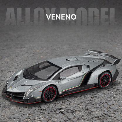 Lamborghini Veneno 1:24 Alloy Diecast Model Car | Pull Back Action | Sound & Light FX | Sports Car Toy (8.3"x3.4"x4.7")
