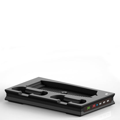 "PS5 Cooling Stand with LED Charging Dock | Multi-Functional Cooling Fan Base for PS5 Digital/Disc Edition | 7.87×1.81×12.99in | Magnetic RGB Cooling System | Includes 4 Magnetic Heads (White/Black)"