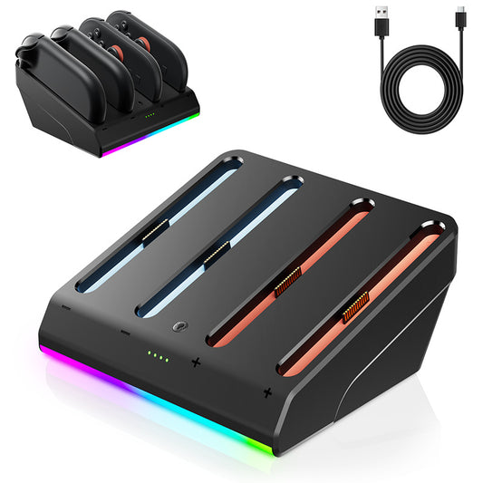 Nintendo Switch 2 Joy-Con Charging Dock | 4-in-1 Controller Charger Station | RGB Lighting & LED Indicators | Fast USB-C Charging for NS2 Joy-Cons (Black)