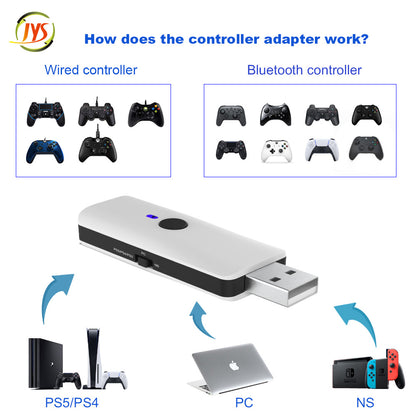 P5/P4 Wireless Bluetooth Controller Adapter for PS5/PS4/Switch/PC/PS3 Console - Compatible with Wired & Wireless Bluetooth Gamepads, Xbox One, Switch Pro, Joy-Con Controllers
