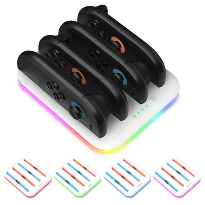 Switch 2 Joy-Con Charging Dock with RGB Lights | 4-Port Fast Charging Station | Horizontal Stand for Nintendo Switch 2 | 4.5" x 1" x 6.5" (11.5x2.5x16.5cm) | ABS Construction