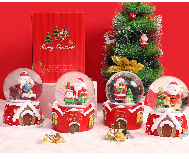 Santa Claus Light-Up Crystal Ball - Automatic Snowfall - Creative Christmas Gift for Classmates - Music Box Desktop Ornament