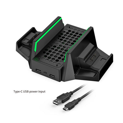 "Xbox Series S Cooling Stand with Dual Controller Charger | Vertical Cooling Base & Charging Station for Xbox Series S Console | 6.4×2.75×9.84in | Includes 2 Rechargeable Battery Packs | USB Powered (Black)"