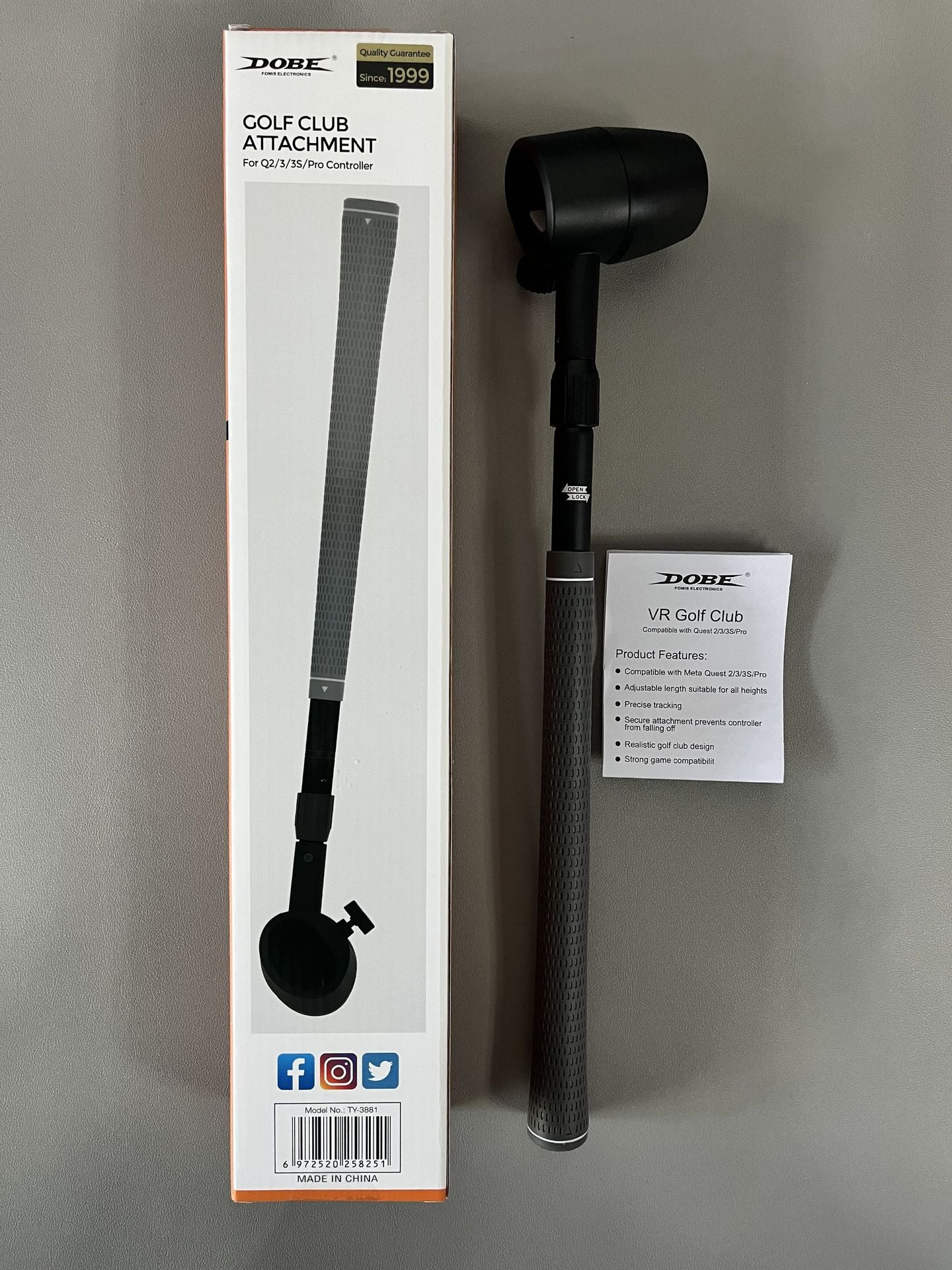 "Meta Quest 3S/Quest 3/Quest 2 Golf Club Attachment - VR Golf Handle Adapter | Realistic Swing Feel | ABS+Aluminum+Silicon Grip | Official Style Golf Club for VR Sports Games"