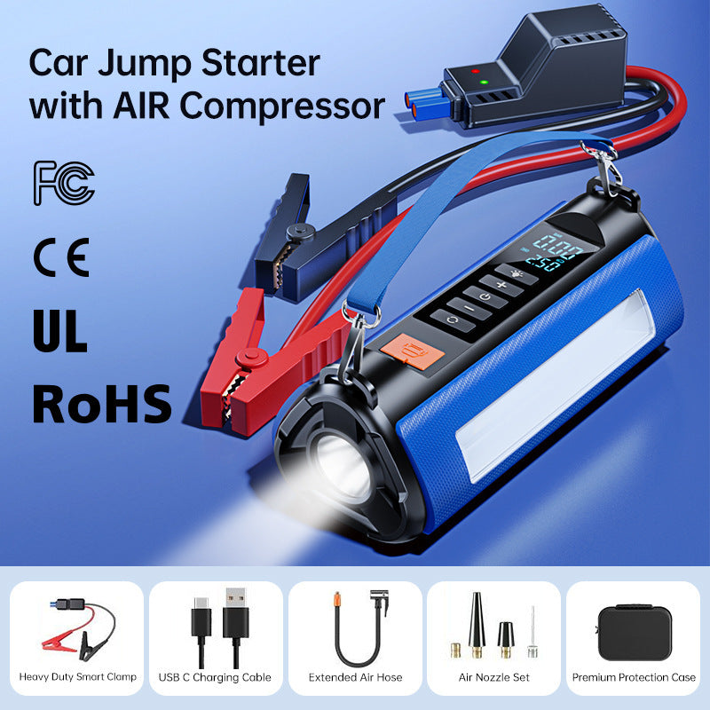 TS03 Series Car Jump Starter & Air Compressor 2-in-1 | 10000mAh Wireless Portable Power Bank | Digital Tyre Inflator 150PSI | LED Emergency Light | for Cars, Utes, SUVs (12.6" Hose)