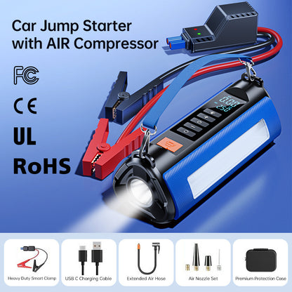 TS03 Series Car Jump Starter & Air Compressor 2-in-1 | 10000mAh Wireless Portable Power Bank | Digital Tyre Inflator 150PSI | LED Emergency Light | for Cars, Utes, SUVs (12.6" Hose)
