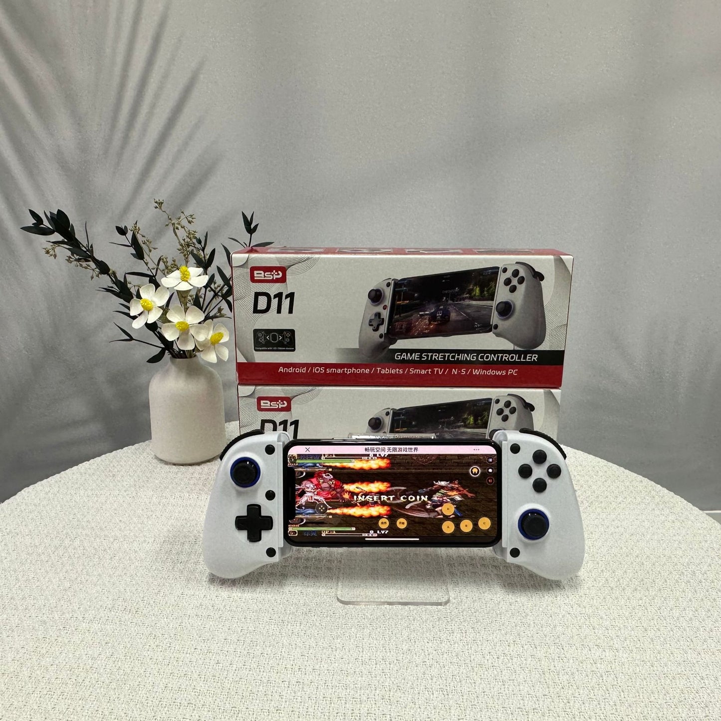 D11/D11S Telescopic Bluetooth Game Controller for Switch/PC/Android/iOS - Hall Effect Triggers, 6-Axis Gyro, Vibration, Xbox Cloud Streaming - White/Black (D11S with Cooling Fan)