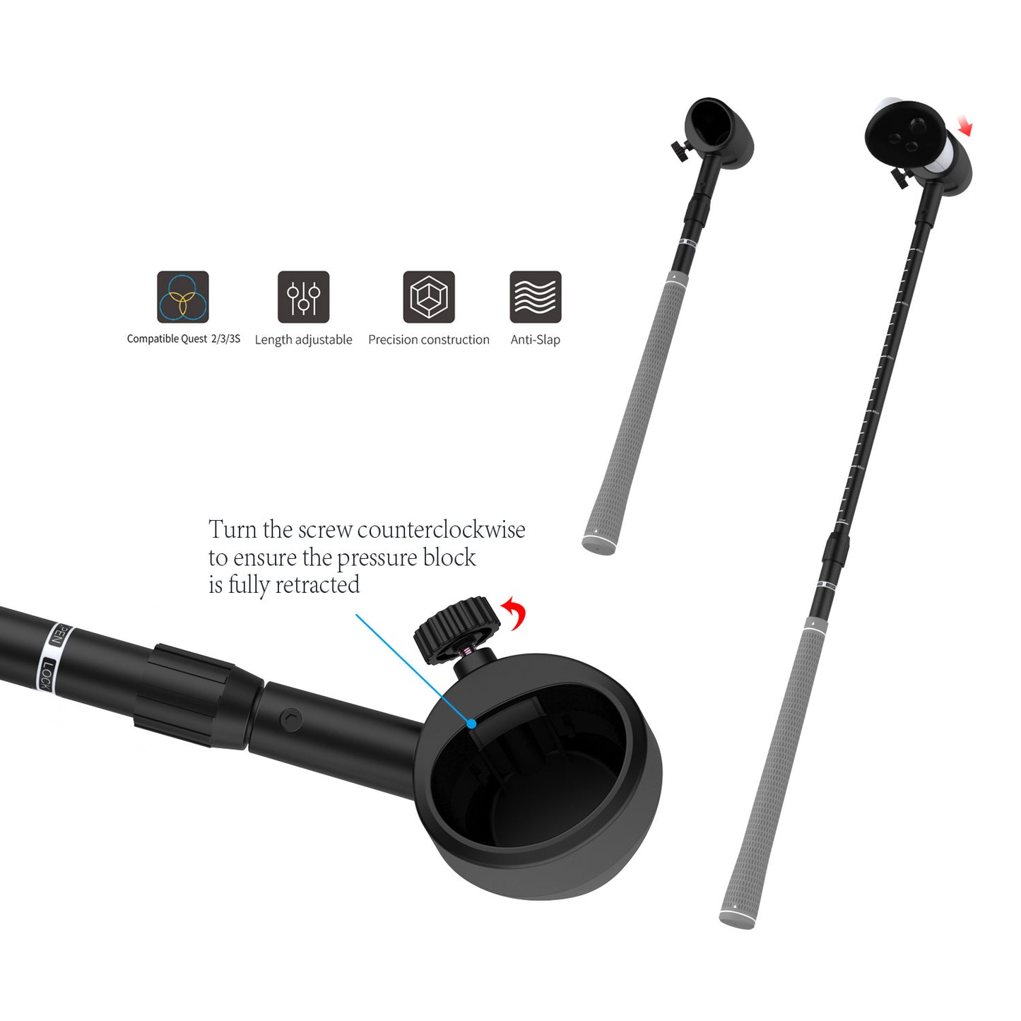 "Meta Quest 3S/Quest 3/Quest 2 Golf Club Attachment - VR Golf Handle Adapter | Realistic Swing Feel | ABS+Aluminum+Silicon Grip | Official Style Golf Club for VR Sports Games"
