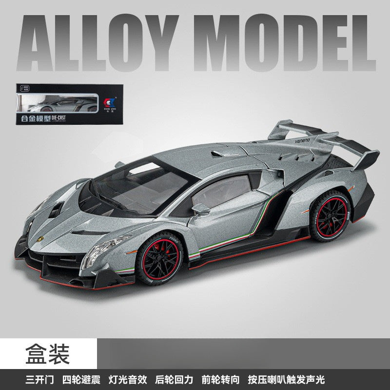 Lamborghini Veneno 1:24 Alloy Diecast Model Car | Pull Back Action | Sound & Light FX | Sports Car Toy (8.3"x3.4"x4.7")