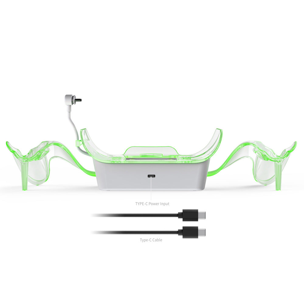 "Meta Quest 3S Charging Dock with LED Light | Universal Stand for Quest 2/Quest 3/Quest 3S | Fast Type-C Charging | Includes 2 Battery Packs & Cable | White ABS VR Accessory"