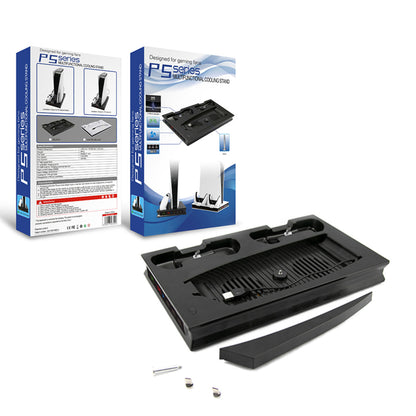 "PS5 Cooling Stand with LED Charging Dock | Multi-Functional Cooling Fan Base for PS5 Digital/Disc Edition | 7.87×1.81×12.99in | Magnetic RGB Cooling System | Includes 4 Magnetic Heads (White/Black)"