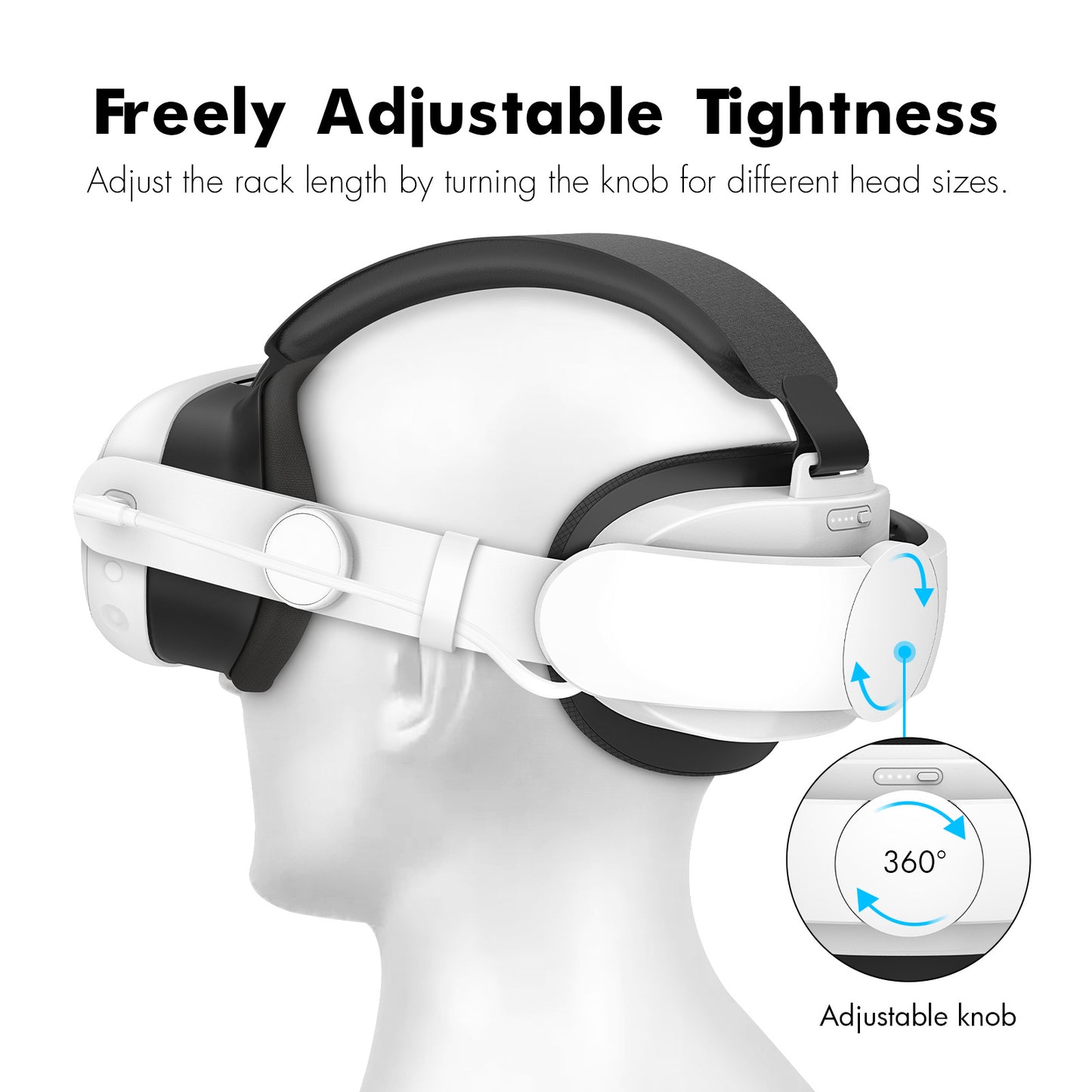 "6000mAh Battery Head Strap for Meta Quest 3 | Adjustable VR Power Bank with Fast Charging | Enhanced Comfort White Head Mount Accessory (Model: MQ3-6000)"