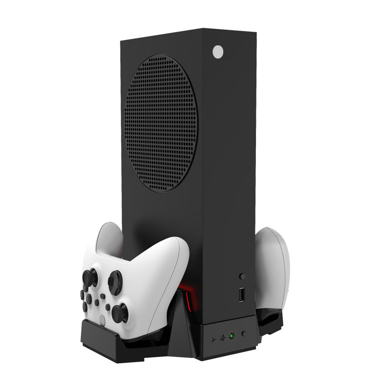 "Xbox Series S Cooling Stand with Dual Controller Charger | Vertical Cooling Base & Charging Station for Xbox Series S Console | 6.4×2.75×9.84in | Includes 2 Rechargeable Battery Packs | USB Powered (Black)"