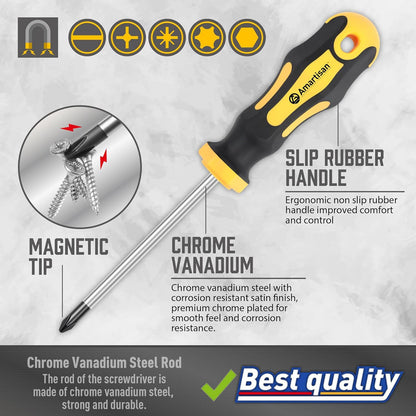 43pcs Steel Magnetic Screwdrivers Set, Black And Yellow, with Case, Slotted Hex Torx Bits Precision Screwdriver Rod Set, Professional, Durable