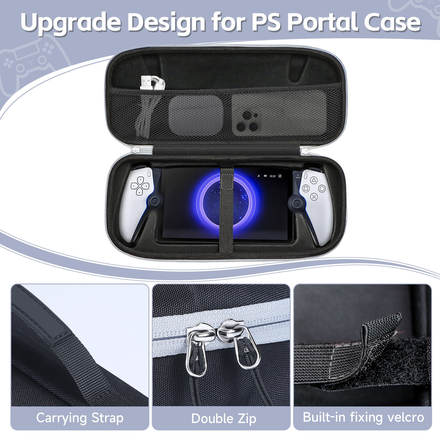 PS5 Portal Ultimate Protection Bundle - EVA Hard Case + Tempered Glass Screen Protector + Thumb Grips | Shockproof Travel Bag | 13.8" x 6.1" x 3" (35x15.6x7.6cm)