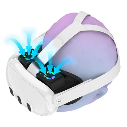 "Meta Quest 3 Cooling Fan with RGB Lights | Oculus Quest 3 VR Face Cover & Cooling System | Built-in Dual Fans | Adjustable Light Modes | Includes Nose Guard & Sponge Pad (White/Black)"