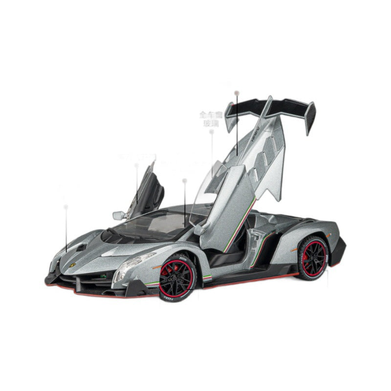 Lamborghini Veneno 1:24 Alloy Diecast Model Car | Pull Back Action | Sound & Light FX | Sports Car Toy (8.3"x3.4"x4.7")