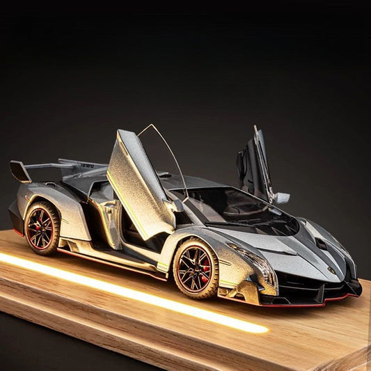 Lamborghini Veneno 1:24 Alloy Diecast Model Car | Pull Back Action | Sound & Light FX | Sports Car Toy (8.3"x3.4"x4.7")