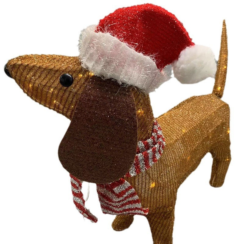 Christmas Dachshund Dog Light-Up Outdoor Decoration - Festive Sausage Dog Garden Ornament with LED Lights for Holiday Yard Decor