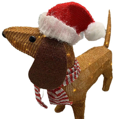 Christmas Dachshund Dog Light-Up Outdoor Decoration - Festive Sausage Dog Garden Ornament with LED Lights for Holiday Yard Decor
