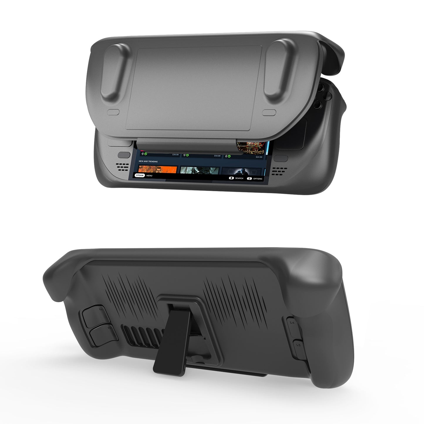 Steam Deck Full Protection Case with Front Cover & Cooling Stand | Shockproof TPU Shell | Built-in Adjustable Stand | Anti-Slip Grip | Fits All Steam Deck Models
