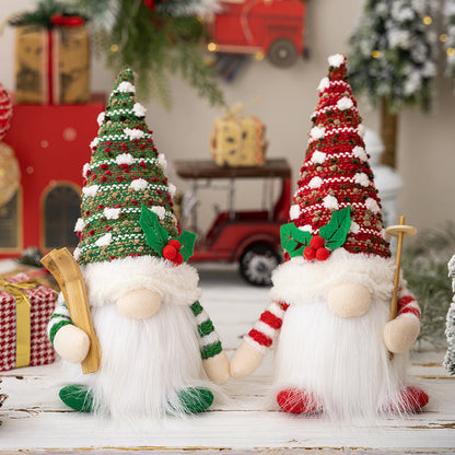 Christmas Rustic Knitted Light-Up Gnome with Reindeer Design – Festive LED Rudolph Gnome Figurine for American Country-Style Holiday Decor