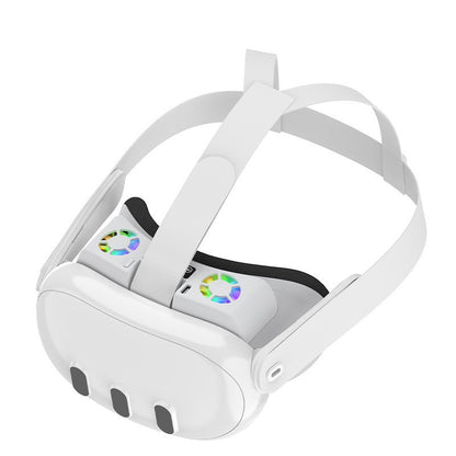"Meta Quest 3 Cooling Fan with RGB Lights | Oculus Quest 3 VR Face Cover & Cooling System | Built-in Dual Fans | Adjustable Light Modes | Includes Nose Guard & Sponge Pad (White/Black)"