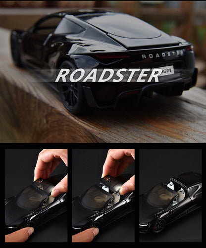 Tesla Roadster 1:24 Scale Die-Cast Alloy Car Model – Pull-Back & Sound/Light Effects, Music Playback, Collectible Electric Supercar Toy for Kids & Adults