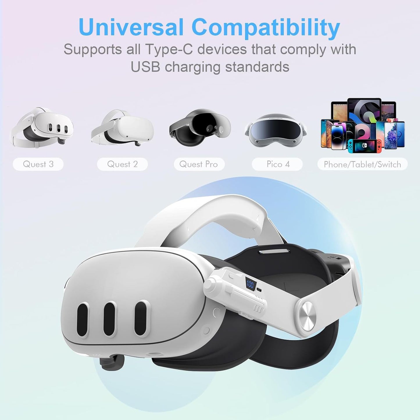 Meta Quest 3S/3/2 Fast Charging Power Bank | 10000mAh Portable VR Battery Pack with Digital Display | External Charger for Extended Gameplay | Travel-Friendly Design