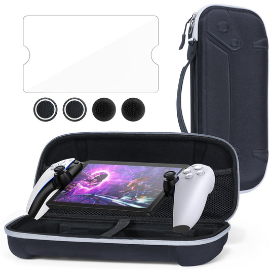 PS5 Portal Ultimate Protection Bundle - EVA Hard Case + Tempered Glass Screen Protector + Thumb Grips | Shockproof Travel Bag | 13.8" x 6.1" x 3" (35x15.6x7.6cm)