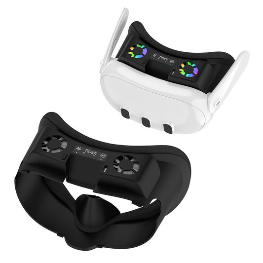 "Meta Quest 3 Cooling Fan with RGB Lights | Oculus Quest 3 VR Face Cover & Cooling System | Built-in Dual Fans | Adjustable Light Modes | Includes Nose Guard & Sponge Pad (White/Black)"