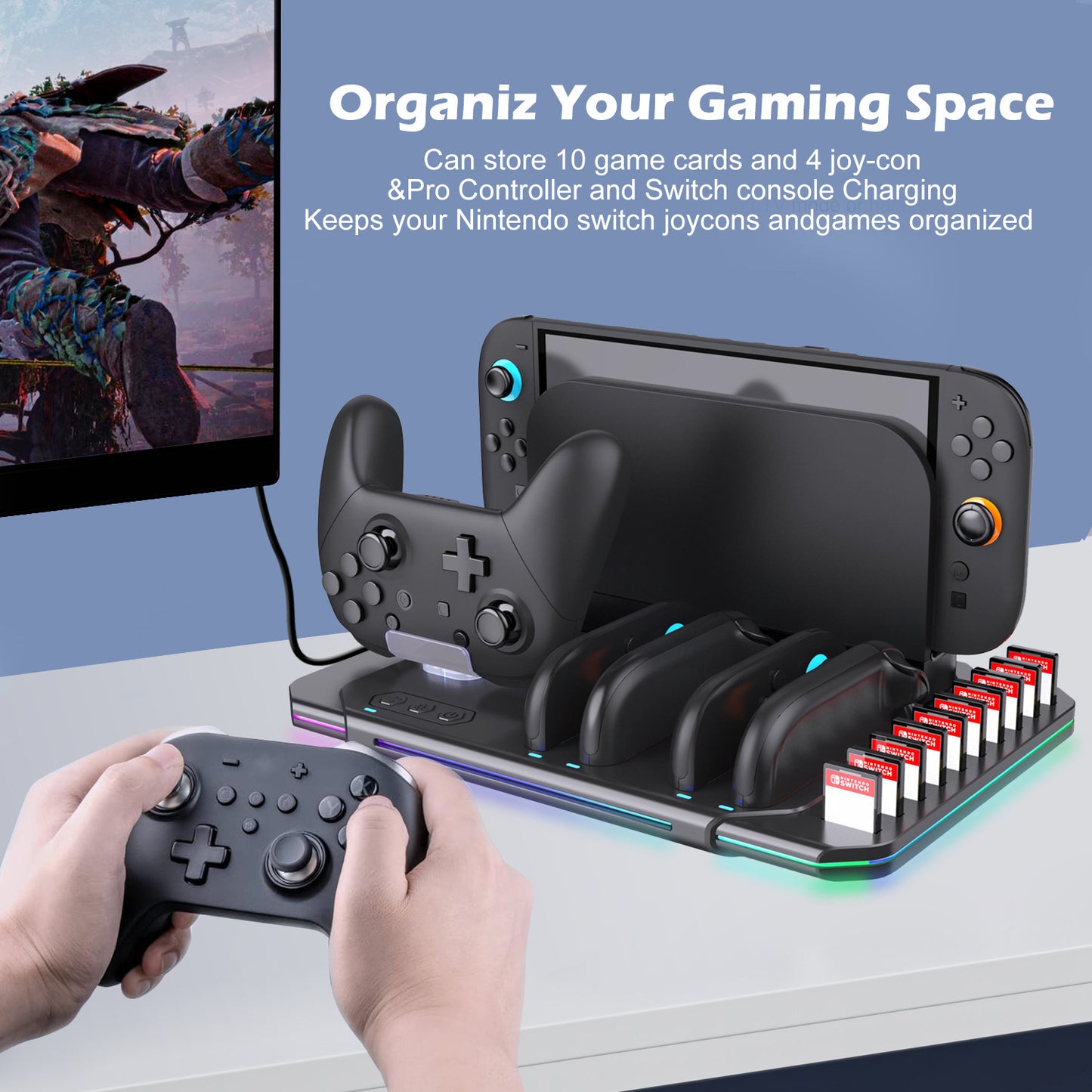 Switch 2 Cooling Dock with 4 Joy-Con Charger | Pro Controller & Game Card Holder | RGB Fan Base Station for Nintendo Switch 2 Accessories