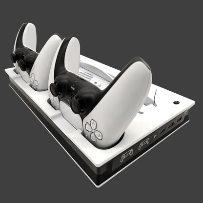"PS5 Cooling Stand with LED Charging Dock | Multi-Functional Cooling Fan Base for PS5 Digital/Disc Edition | 7.87×1.81×12.99in | Magnetic RGB Cooling System | Includes 4 Magnetic Heads (White/Black)"