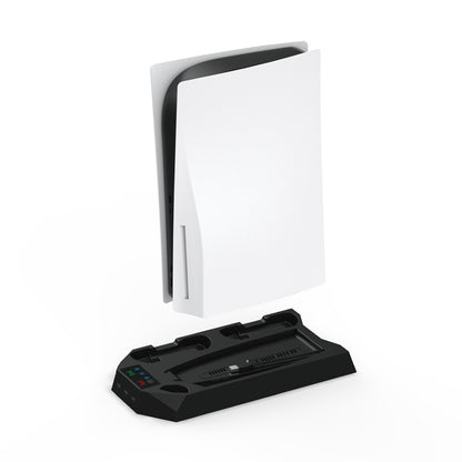 "PS5 Cooling Stand with Dual Controller Charger | Multi-Function Cooling Base for PlayStation 5 Digital/Disc Edition | 8.1×1.7×14.9in | Type-C Fast Charging | Includes Headset Hook & Tools (White/Black)"