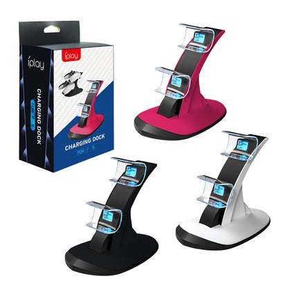 PS5 Dual Controller Charging Station with Blue LED Indicators | Fast Wireless Charger Dock for Sony PlayStation 5 | 4.7×3×7in Compact Design | Includes 31in Type-C Cable (Official Style)