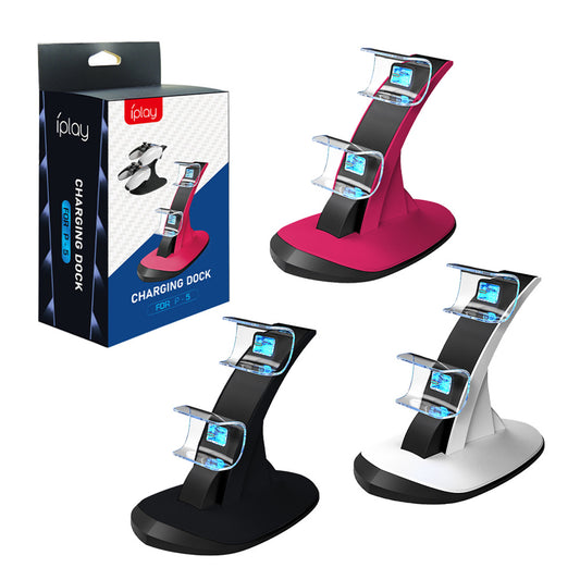 PS5 Dual Controller Charging Station with Blue LED Indicators | Fast Wireless Charger Dock for Sony PlayStation 5 | 4.7×3×7in Compact Design | Includes 31in Type-C Cable (Official Style)