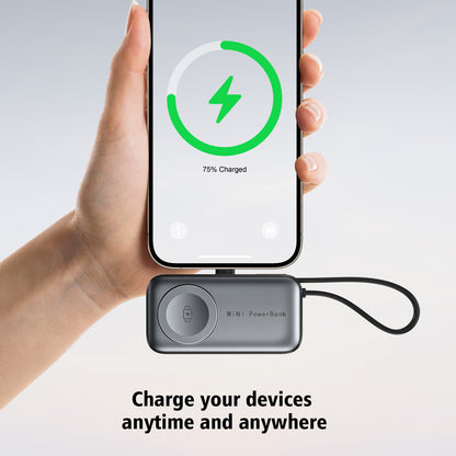 3-in-1 Portable Power Bank with Built-in Cables | 5000mAh Wireless Charging Dock for iPhone, Android Smartphones, AirPods | Foldable Stand (Space Gray, Silver)