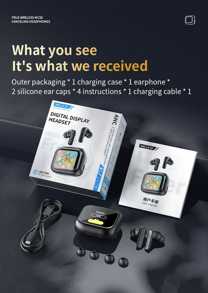 Wireless Earbuds with IPX4 Waterproof | 8H Playtime & Digital Display Charging Case | Bluetooth 5.3 Stereo Sound | Voice Control & 15m Range | In-Ear Earphones for Sports/Running