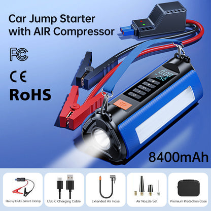 TS03 Series Car Jump Starter & Air Compressor 2-in-1 | 10000mAh Wireless Portable Power Bank | Digital Tyre Inflator 150PSI | LED Emergency Light | for Cars, Utes, SUVs (12.6" Hose)