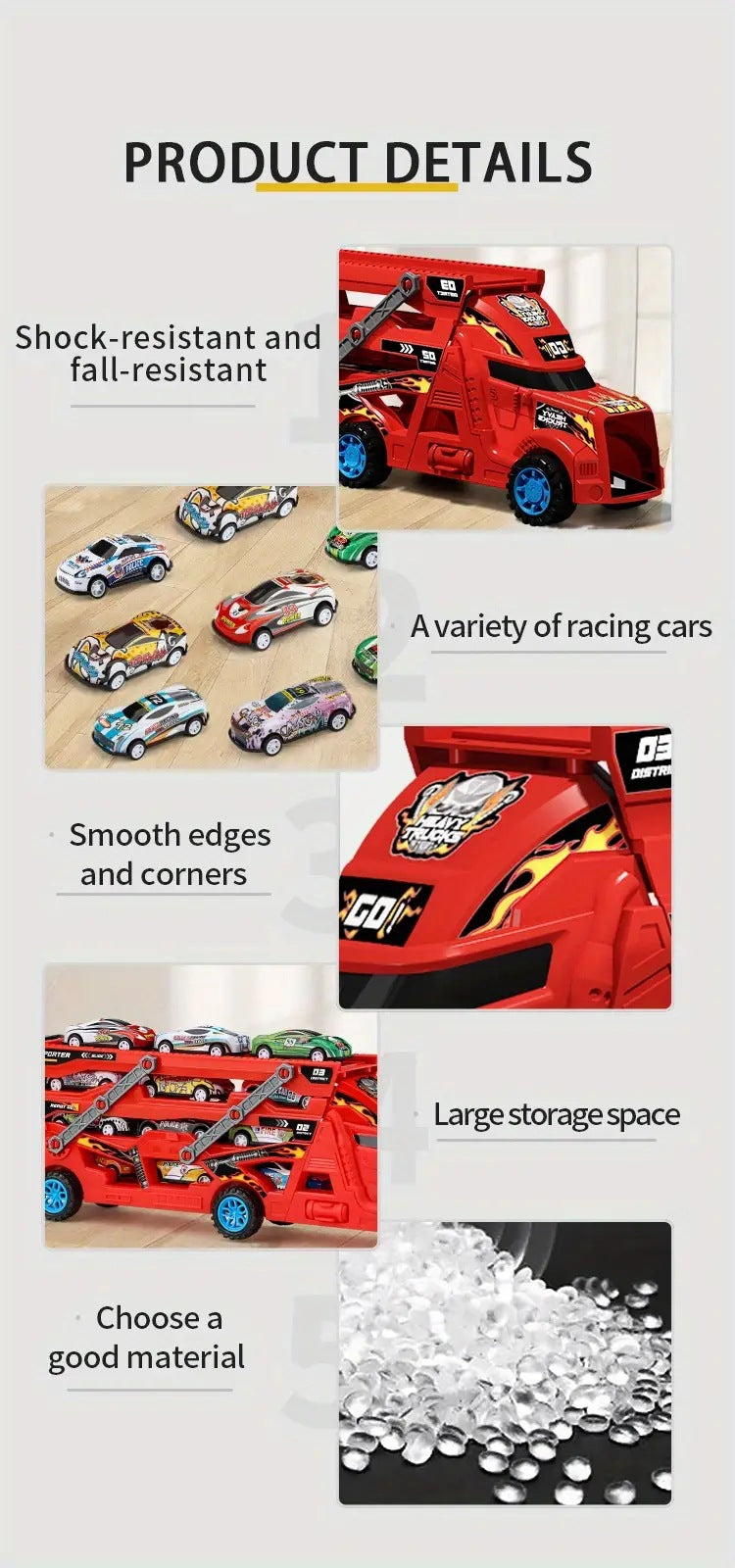 Transformable launching toy car set; folding transport truck for storage; magnetic car for boys