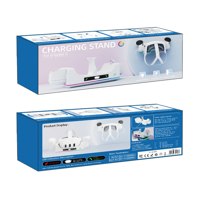 "Meta Quest 3S & Quest 3 Wall-Mounted Charging Dock with RGB Lights | Dual Controller & Headset Charger | Fast Type-C Charging | White ABS VR Stand | Includes Cable"