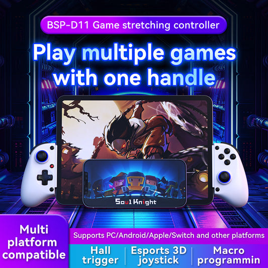 D11/D11S Telescopic Bluetooth Game Controller for Switch/PC/Android/iOS - Hall Effect Triggers, 6-Axis Gyro, Vibration, Xbox Cloud Streaming - White/Black (D11S with Cooling Fan)