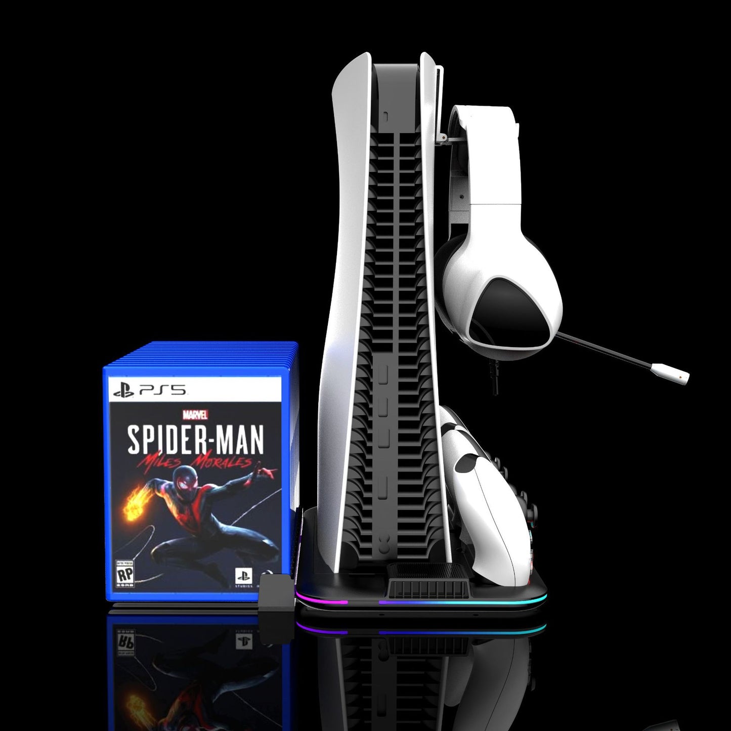 PS5 PRO & PS5 Slim Cooling Charging Dock with Dual Fan Cooler, Controller Charger, Game Disc & Headset Storage Stand | RGB Lighting | for PlayStation 5 Pro/Slim/Digital Edition [2025 Model]