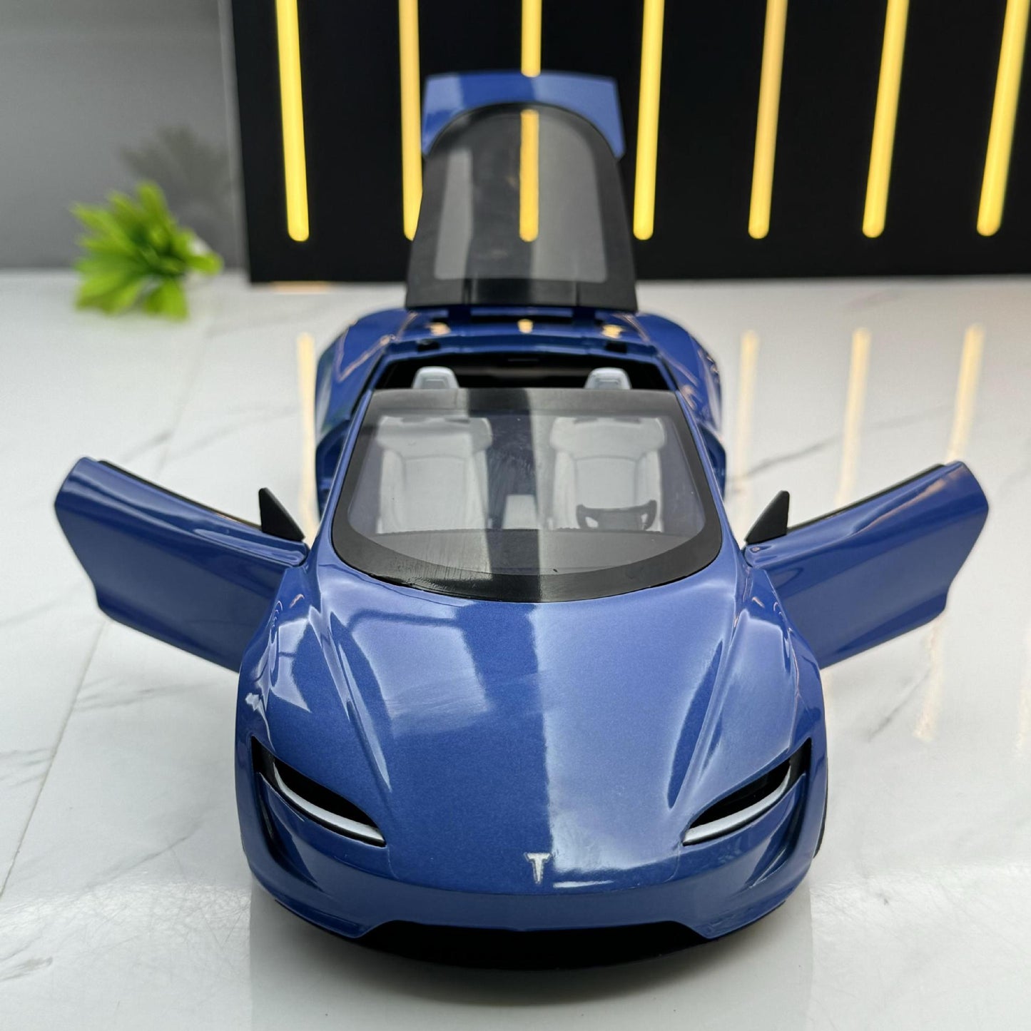 Tesla Roadster 1:24 Scale Die-Cast Alloy Car Model – Pull-Back & Sound/Light Effects, Music Playback, Collectible Electric Supercar Toy for Kids & Adults