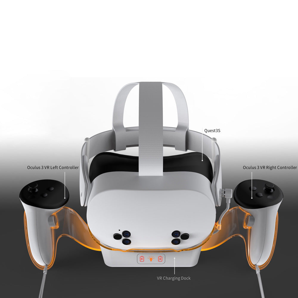 "Meta Quest 3S Charging Dock with LED Light | Universal Stand for Quest 2/Quest 3/Quest 3S | Fast Type-C Charging | Includes 2 Battery Packs & Cable | White ABS VR Accessory"