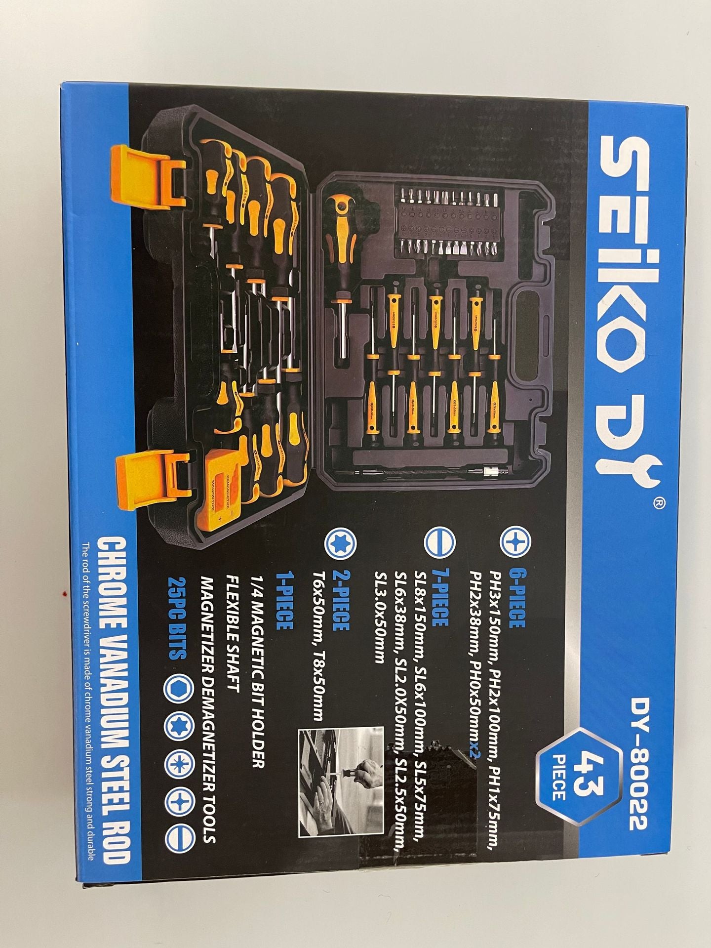 43pcs Steel Magnetic Screwdrivers Set, Black And Yellow, with Case, Slotted Hex Torx Bits Precision Screwdriver Rod Set, Professional, Durable