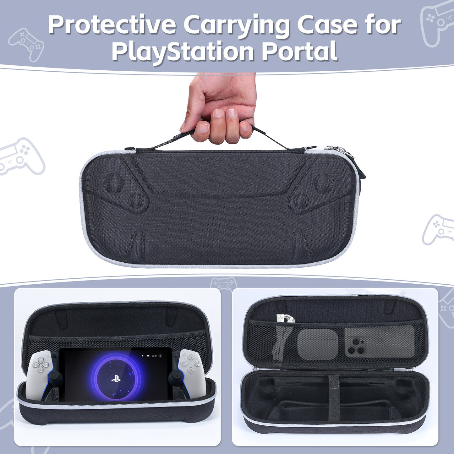 PS5 Portal Ultimate Protection Bundle - EVA Hard Case + Tempered Glass Screen Protector + Thumb Grips | Shockproof Travel Bag | 13.8" x 6.1" x 3" (35x15.6x7.6cm)